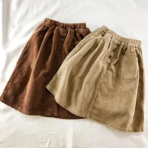 100% Cotton Retro Corduroy Girl's Skirt Autumn And Winter New Thickened Baby Girl Rustic Style Elastic Waist Casual Loose Skirts