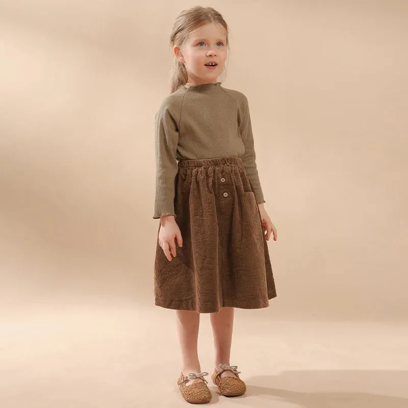 100% Cotton Retro Corduroy Girl's Skirt Autumn And Winter New Thickened Baby Girl Rustic Style Elastic Waist Casual Loose Skirts