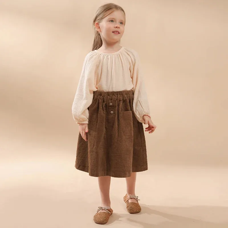 100% Cotton Retro Corduroy Girl's Skirt Autumn And Winter New Thickened Baby Girl Rustic Style Elastic Waist Casual Loose Skirts