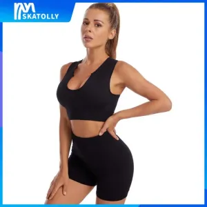 1PCS Ribbed Women Yoga Set Tracksuit Sportswear Ensemble Female 2 Pieces Clothes Seamless Gym Workout Fitness Shorts Running