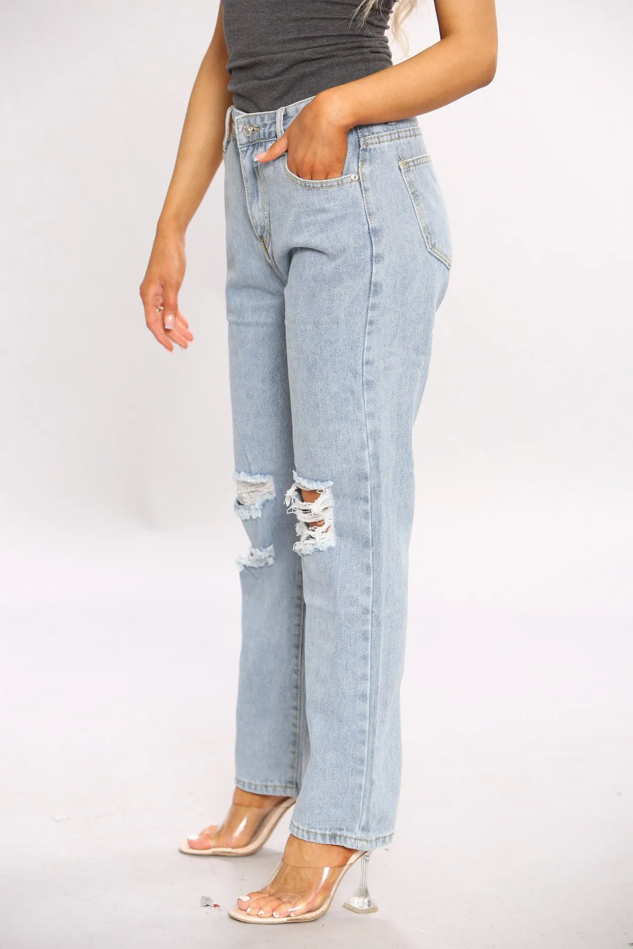 Acid Wash Wide Leg Mom Jeans