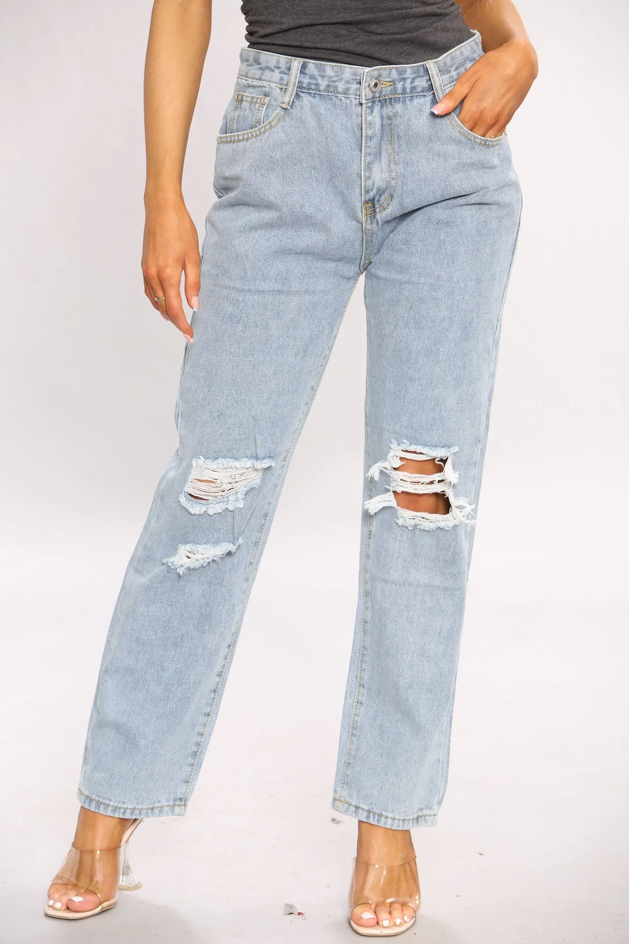 Acid Wash Wide Leg Mom Jeans