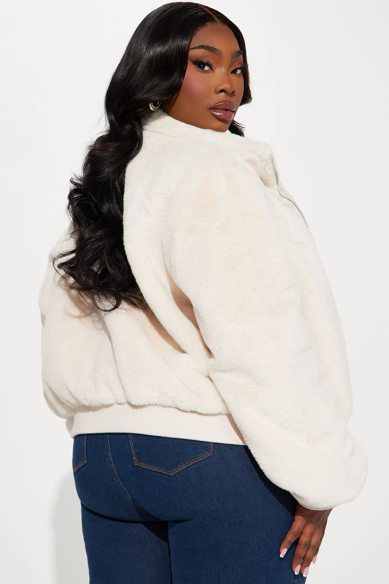 Andi Faux Fur Bomber Jacket - Taupe