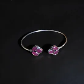 Ariana German Silver Stone Studded Kada Bracelet, Pink