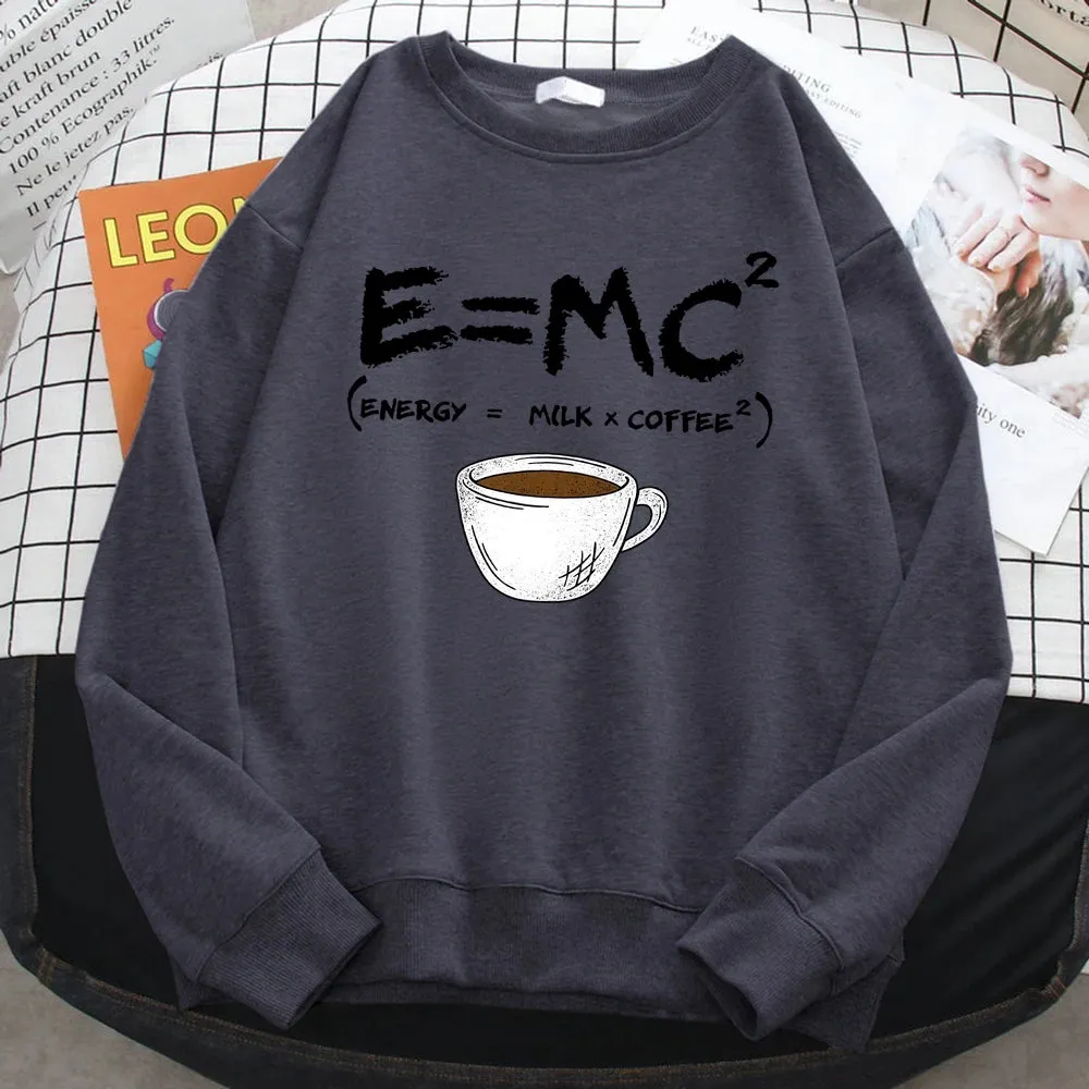 Autumn Harajuku Woman Pullover Energy=Milk Coffee Printing Hoodies Comfortable All-Math Sweatshirt Crewneck Loose Female Clothes