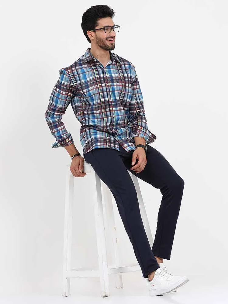 Blue Brown Checks Printed Full Sleeve Shirt