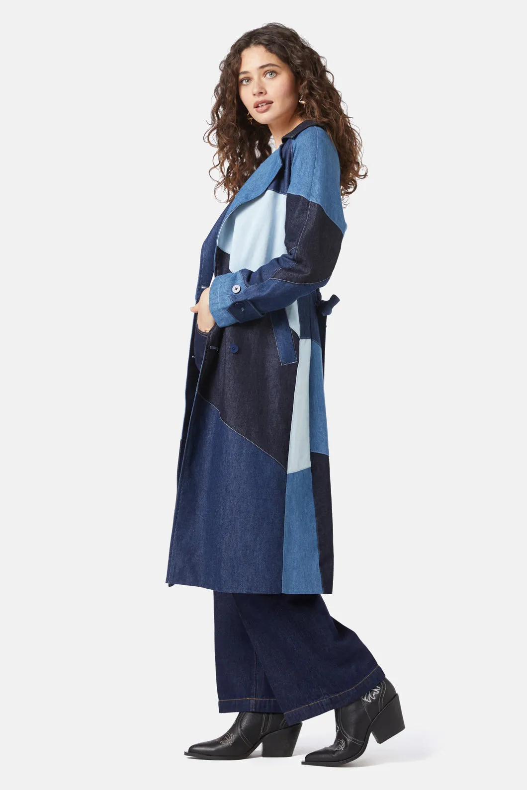 Dallas Spliced Denim Trench