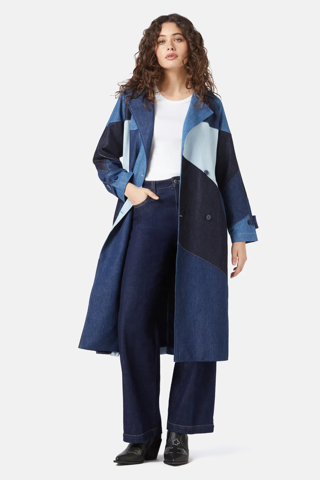 Dallas Spliced Denim Trench