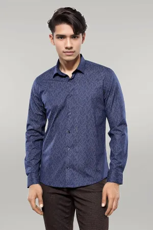 Dot-Patterned Navy Blue Shirt | Wessi