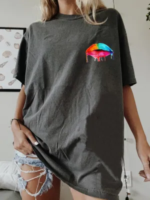 Fashion rainbow lip printing short-sleeved T-shirt