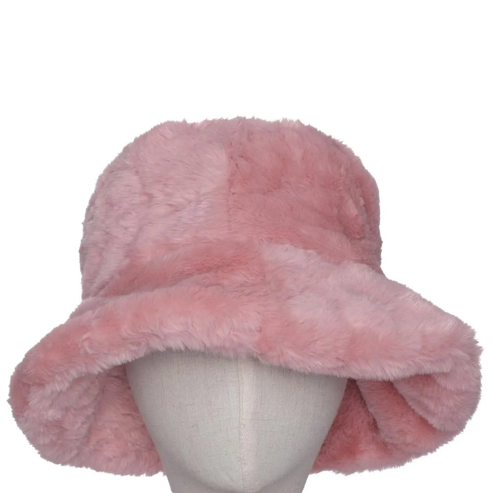 Faux Fur Bucket Hat - Pink