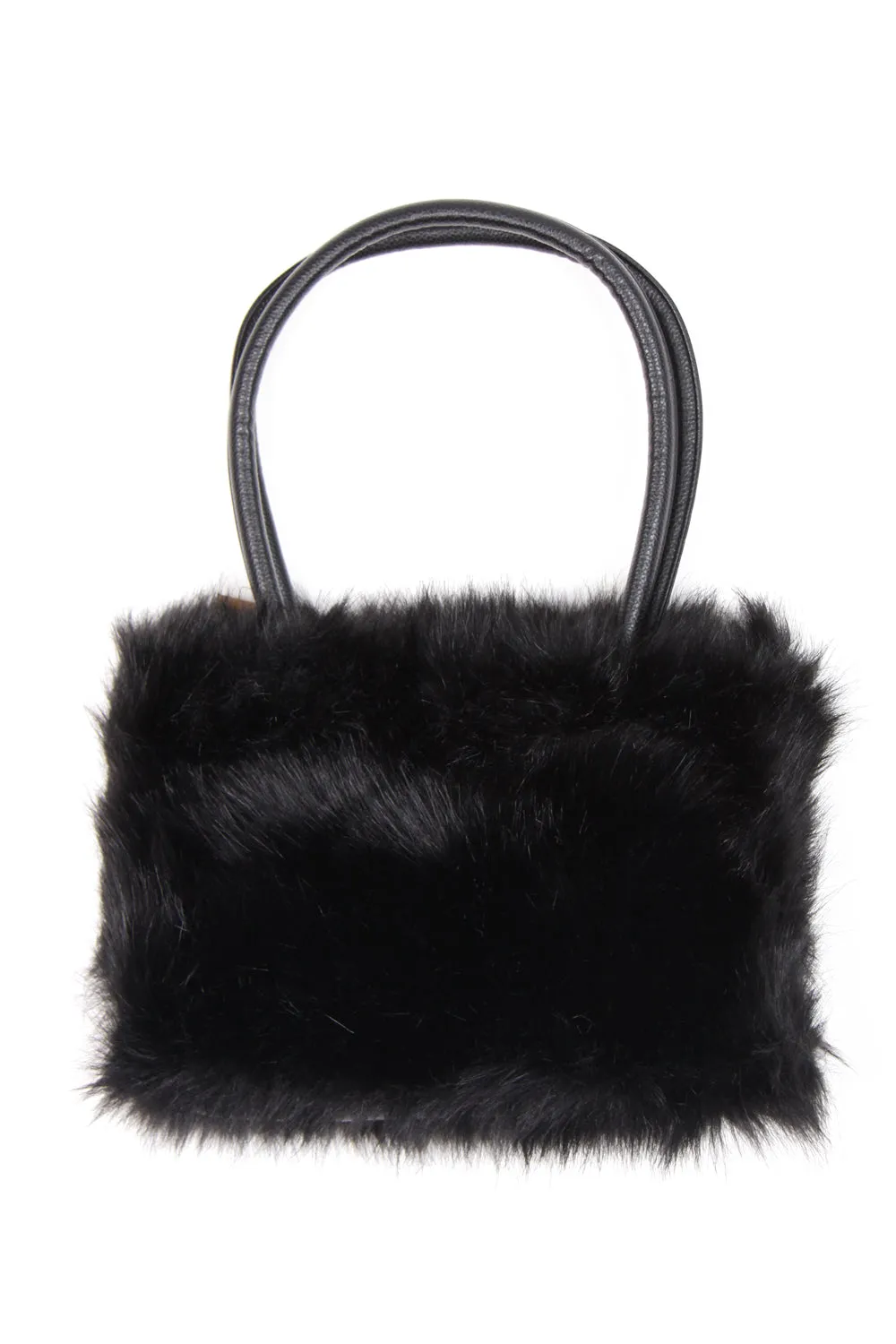 Faux Fur Zip Shoulder Handbag with Leather Strap