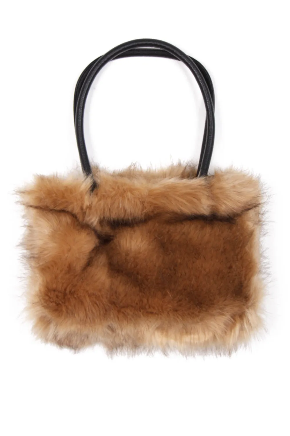 Faux Fur Zip Shoulder Handbag with Leather Strap