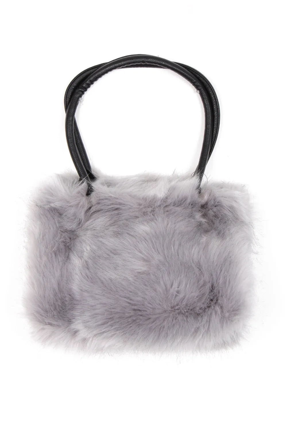 Faux Fur Zip Shoulder Handbag with Leather Strap