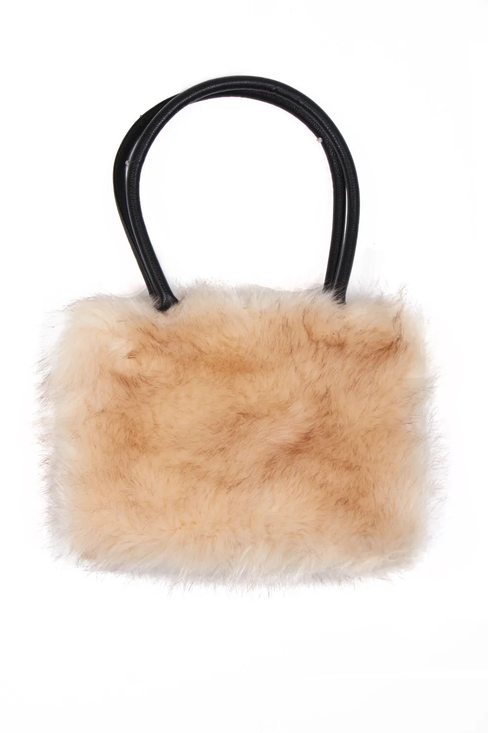 Faux Fur Zip Shoulder Handbag with Leather Strap