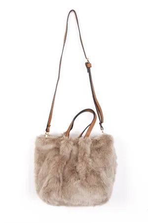 Faux Mink Fur Crossbody Handbag with Strap