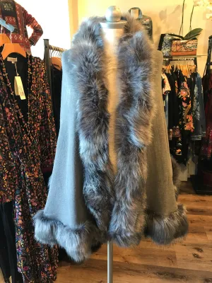 Fur-Trim Shawl/Cover up-Grey