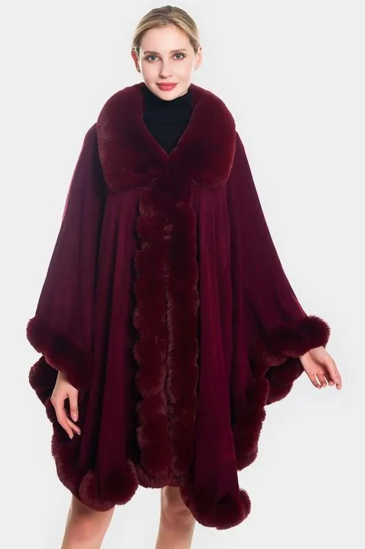 Fur Trim Shawl/Coverup-Crema