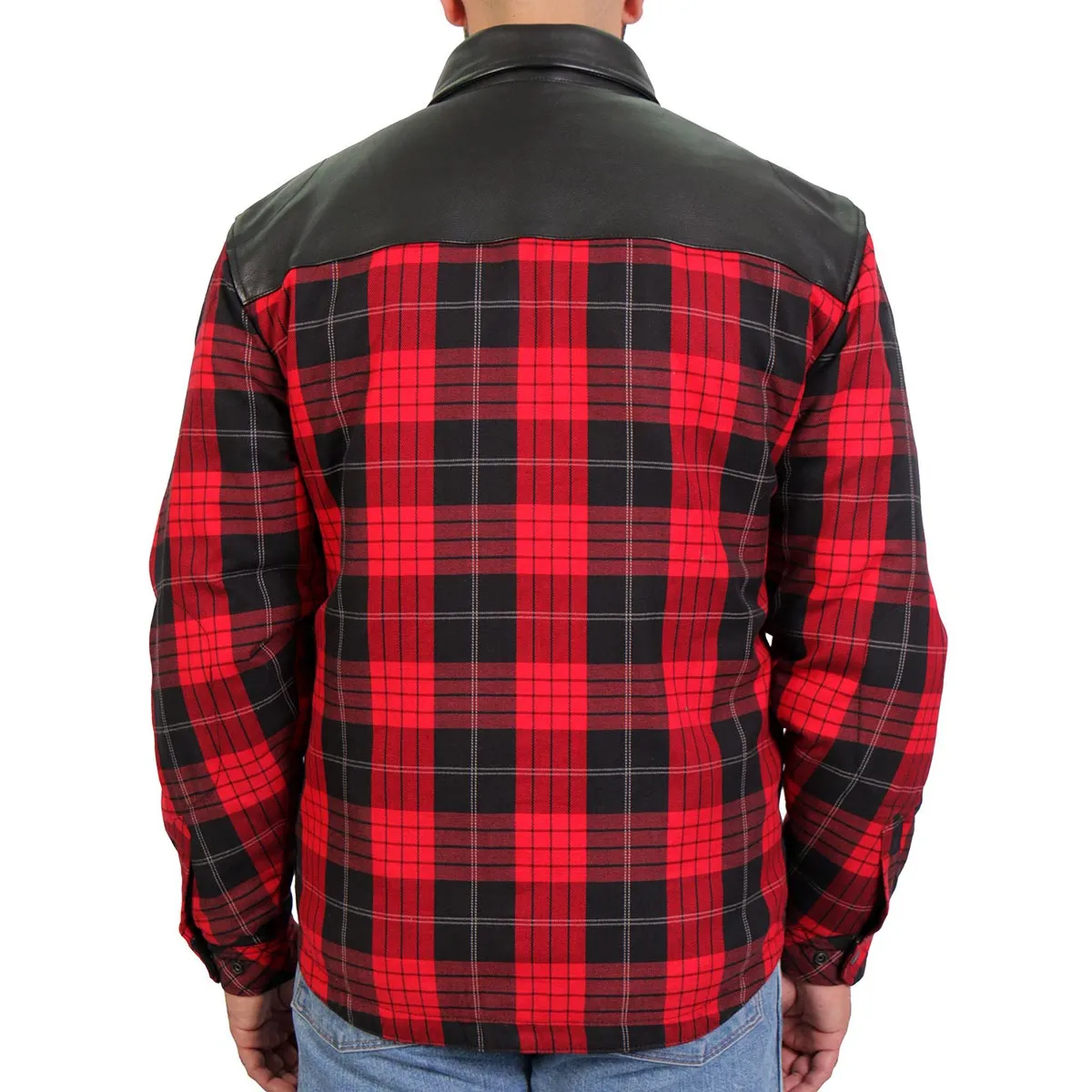 Hot Leathers JKM3201 Men's Red and Black Kevlar Reinforced Leather and Plaid Flannel Shirt