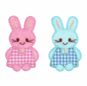 Iron-On/Sew On Motif Patch - Pink & Blue Checked Bunnies