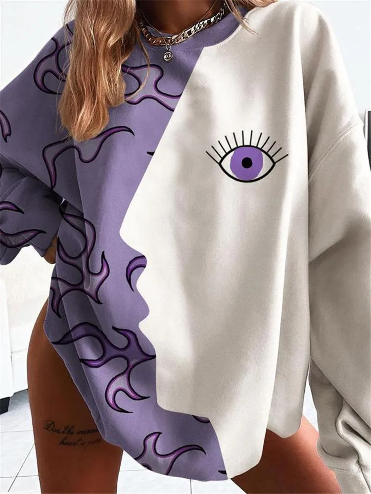 Long sleeve printed round neck mid-length sweater women's clothing