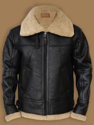 Men's Black B3 Bomber Shearling Sheepskin Jacket