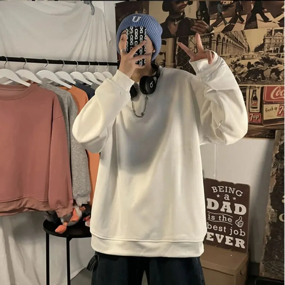 Mens Casual Harajuku Sweatshirt - Stylish Autumn Pullover with Solid Color & O-Neck Design - Hip Hop Streetwear for Modern Korean Fashion