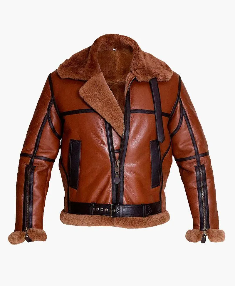 Men's Premium Aviator Bomber Leather Jacket with Luxurious Fur Trim