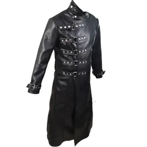 Mens Steampunk Van Helsing Coat Gothic Coat Genuine Black Leather (T19)