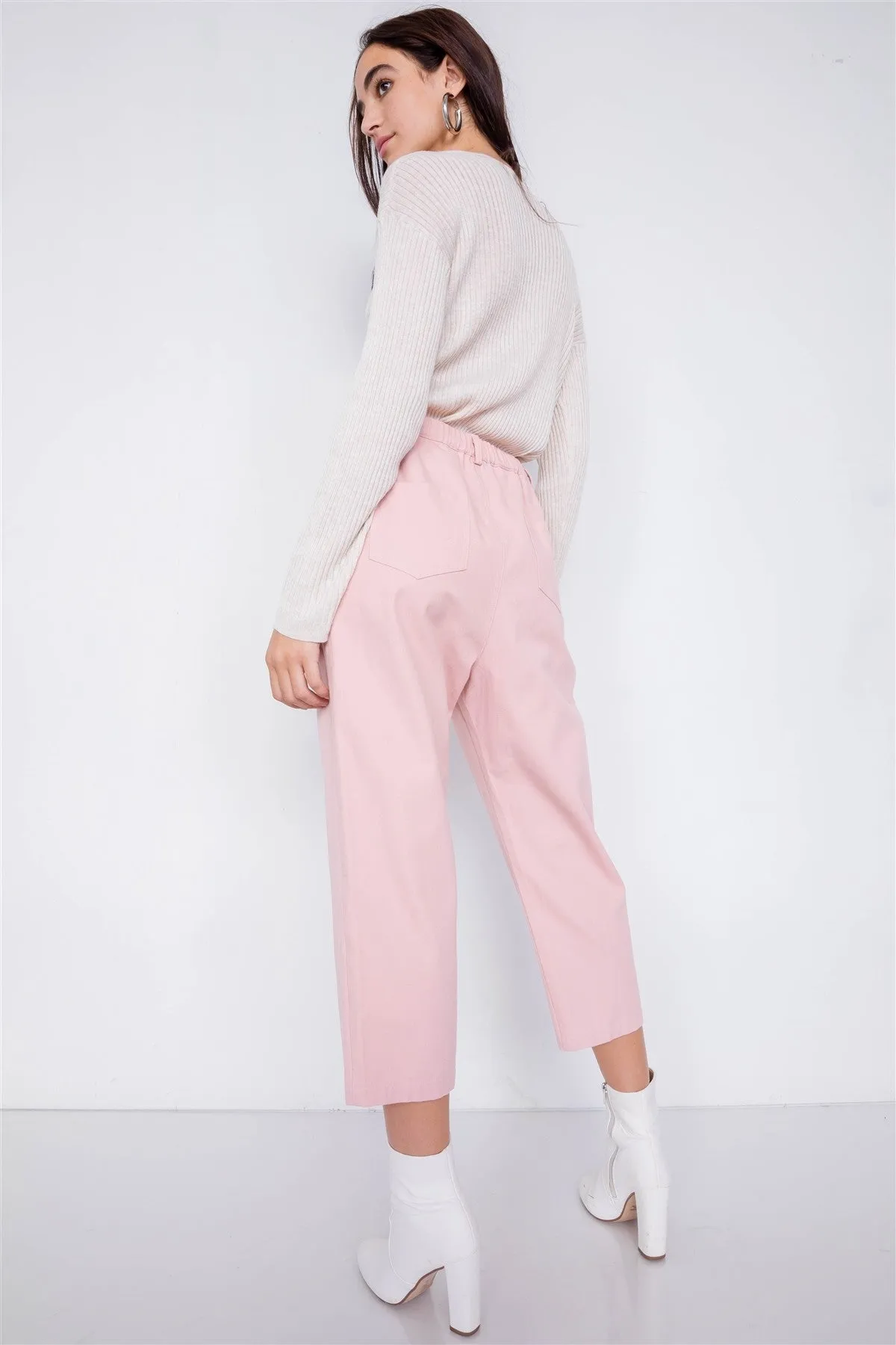 Pastel Chic Solid Ankle Wide Leg Adjustable Snap Waist Pants - 2 colors