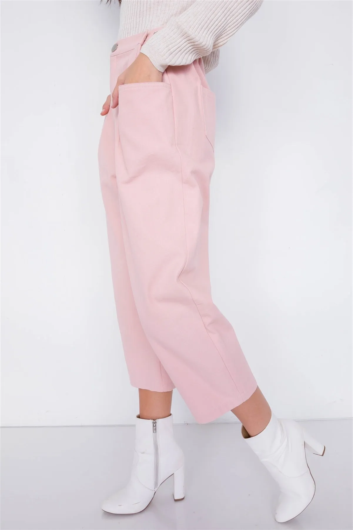 Pastel Chic Solid Ankle Wide Leg Adjustable Snap Waist Pants - 2 colors