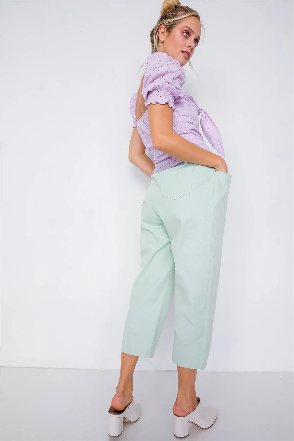 Pastel Chic Solid Ankle Wide Leg Adjustable Snap Waist Pants - 2 colors