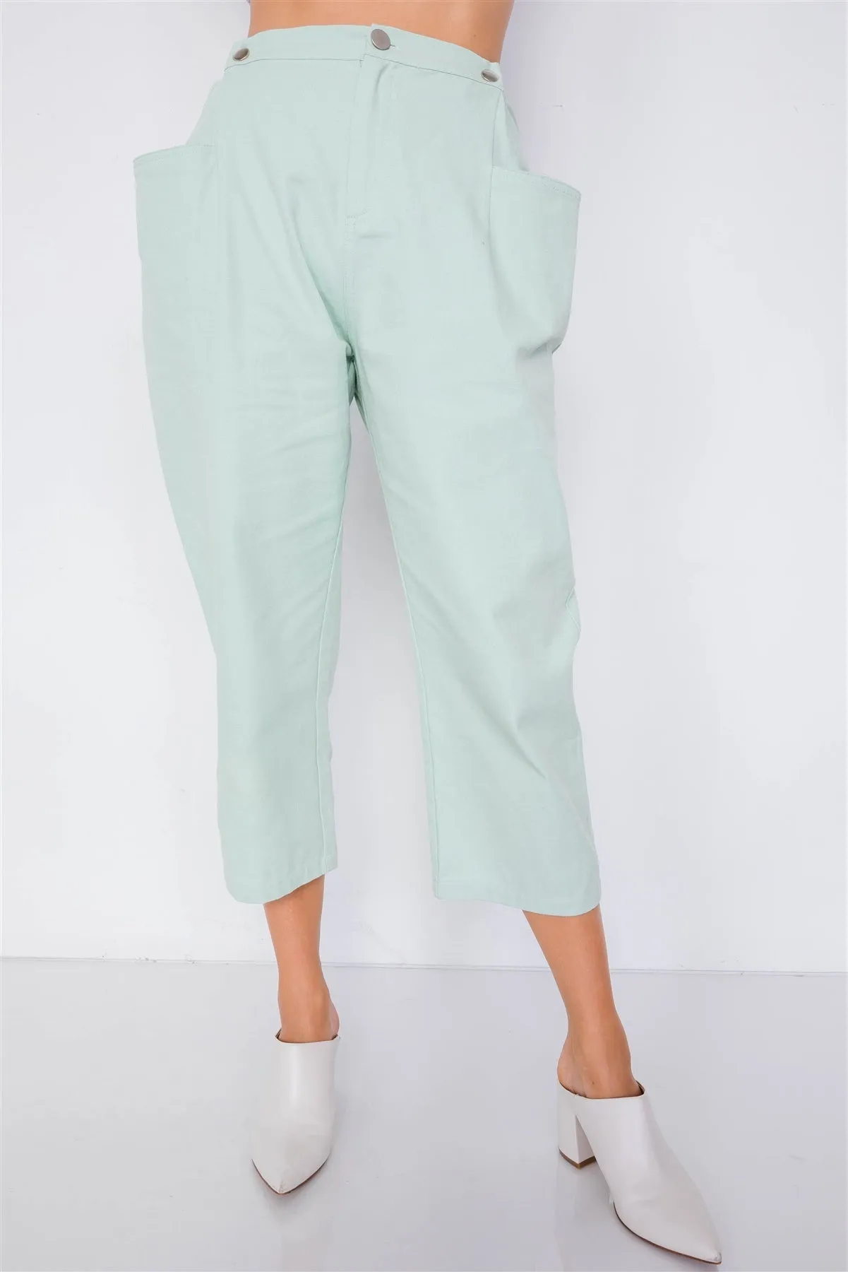 Pastel Chic Solid Ankle Wide Leg Adjustable Snap Waist Pants - 2 colors