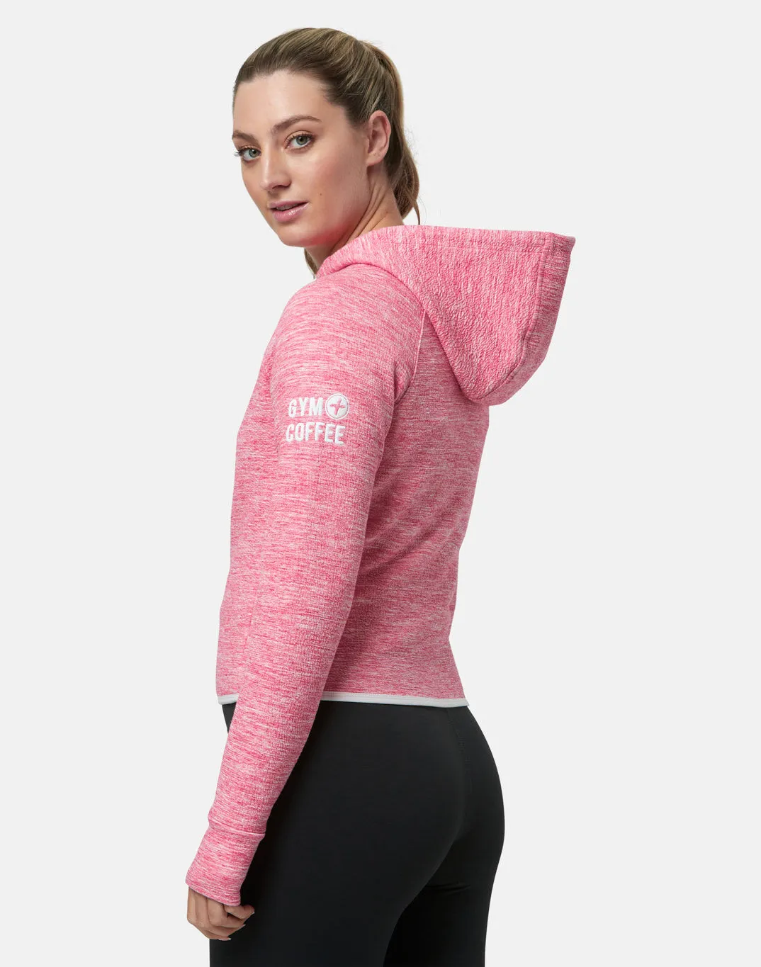 Pink Fleck Zip Crop Hoodie