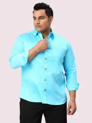 Sky Blue Pure Cotton Full Sleeve Shirt Men's Plus Size