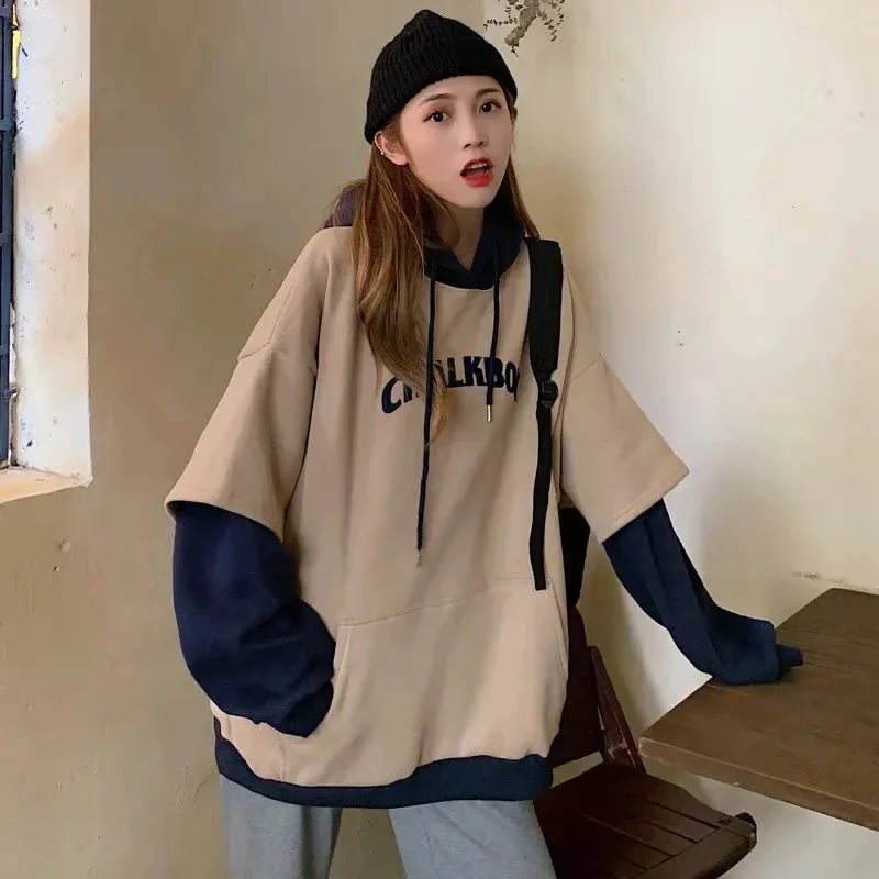 Vintage Harajuku Female Pullover Streetwear Casual Two-Piece Y2K Hoody