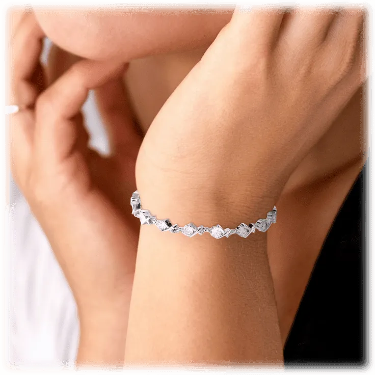 XO Tennis Bracelet for Women with Round Cut White Diamond Cubic Zirconia Stones