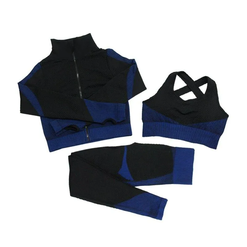 Yoga Sets Long Sleeve Shirt Sport Bra Seamless Leggings Workout Running Clothing Gym Wear